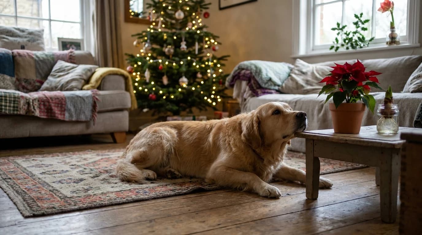 Cover image for Are Poinsettias Poisonous to Dogs? The Holiday Hazard Ladder