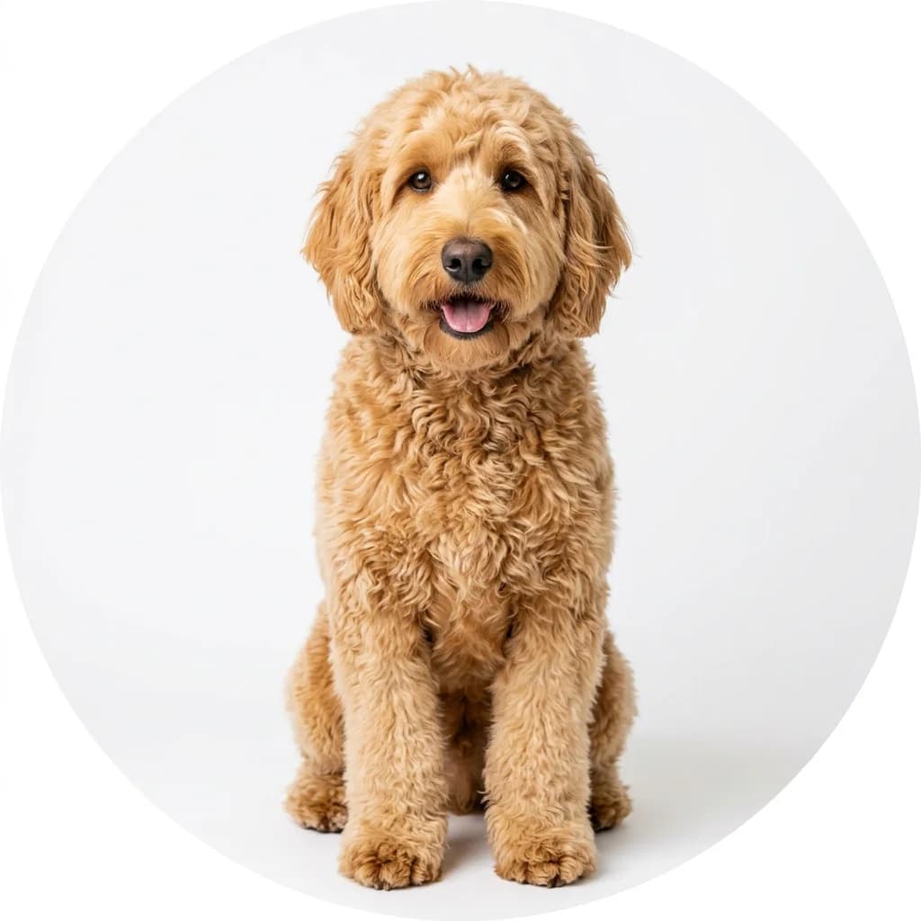 Australian Labradoodle dog — studio head-and-shoulders portrait showing typical coat color and facial features
