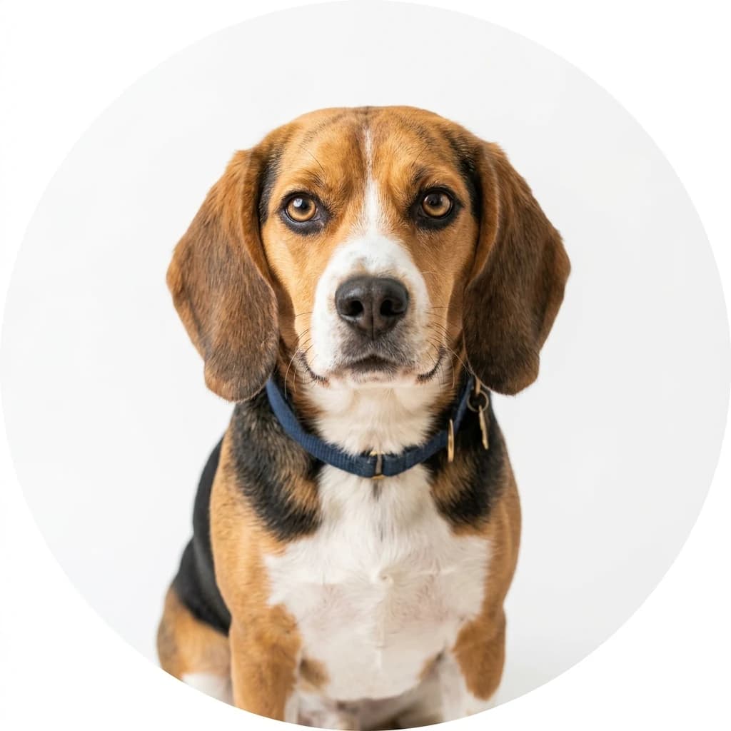 Beagle dog — studio head-and-shoulders portrait showing typical coat color and facial features