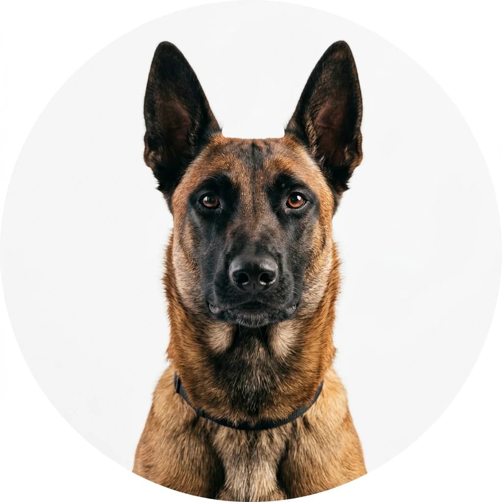 Belgian Malinois dog — studio head-and-shoulders portrait showing typical coat color and facial features