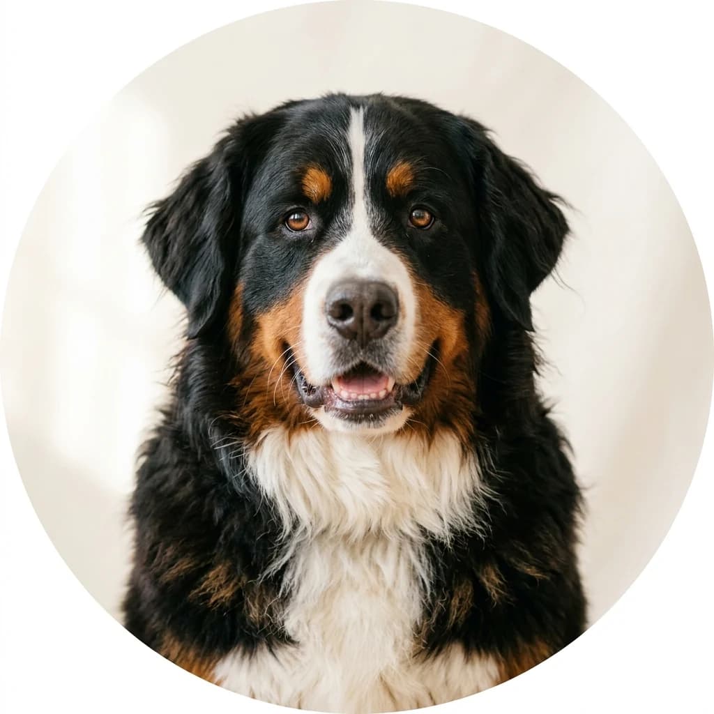 Bernese Mountain Dog dog — studio head-and-shoulders portrait showing typical coat color and facial features