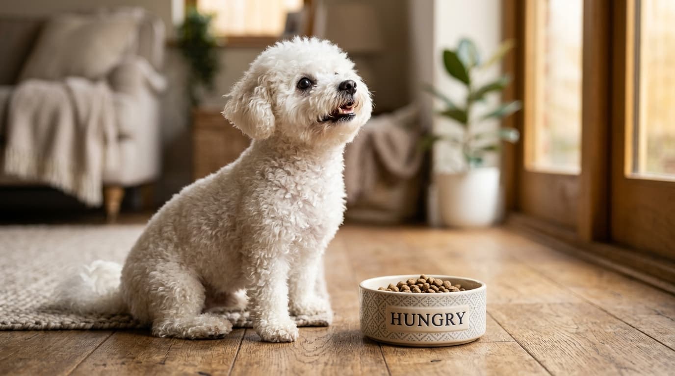 Bichon Frise with gear