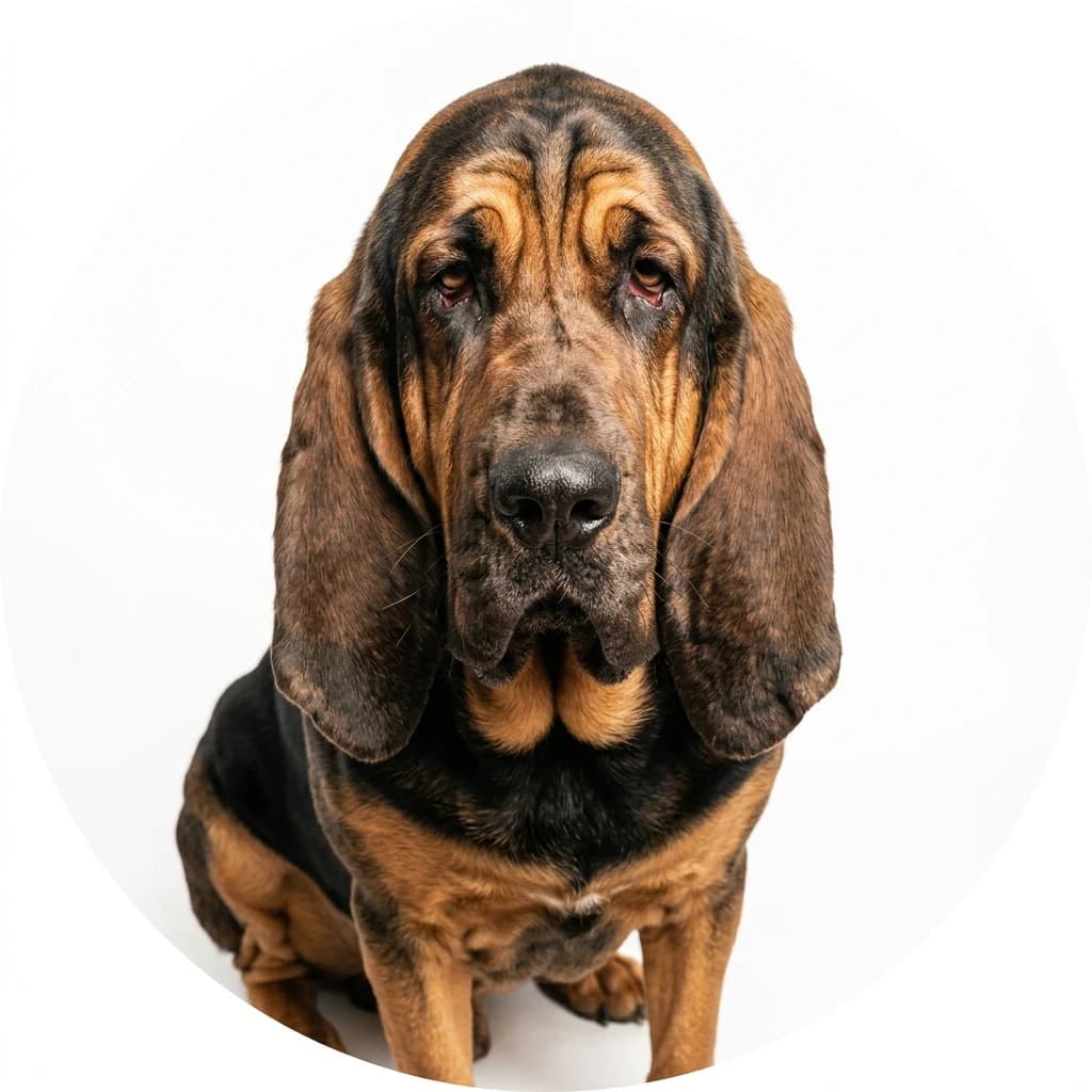 Bloodhound dog — studio head-and-shoulders portrait showing typical coat color and facial features