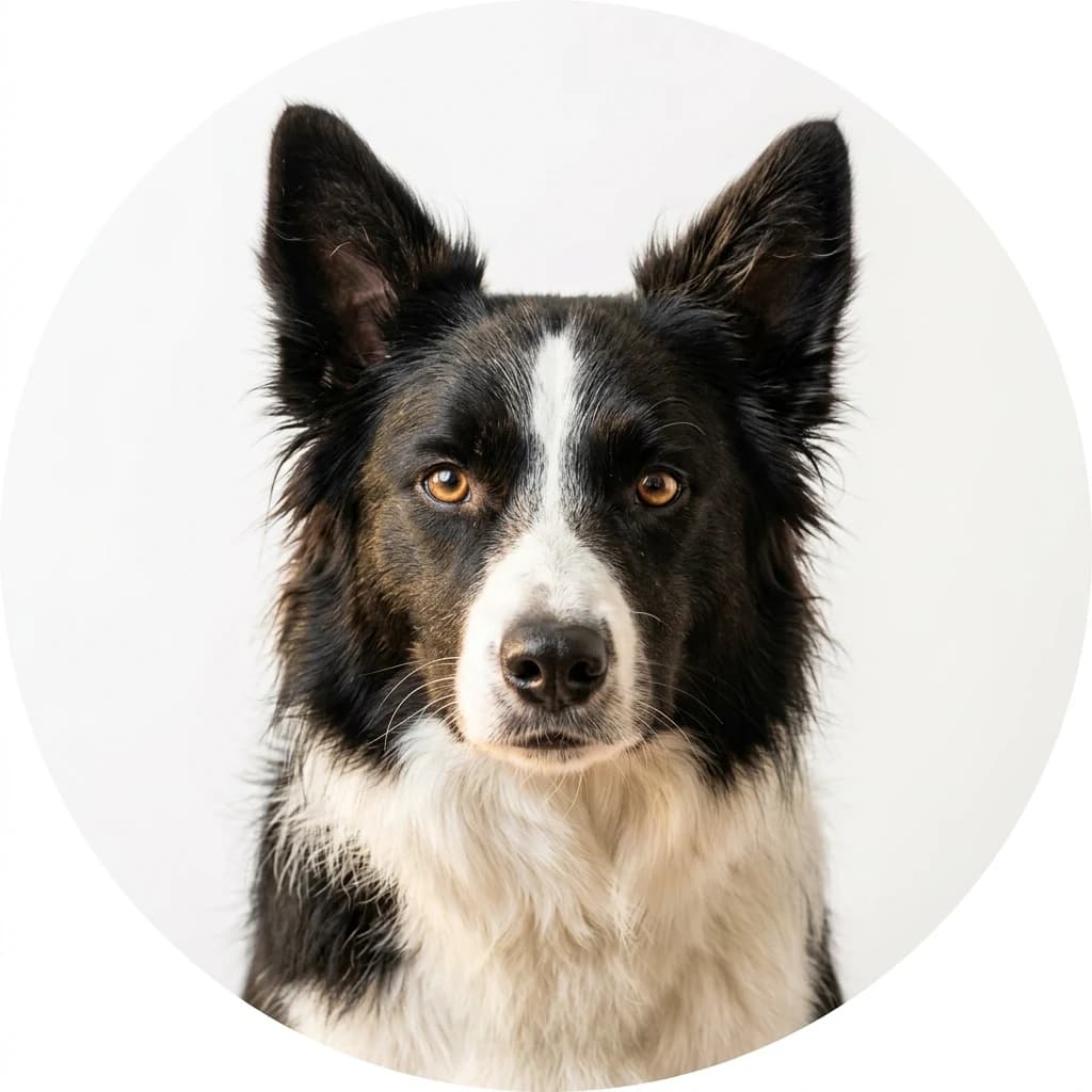 Border Collie dog — studio head-and-shoulders portrait showing typical coat color and facial features