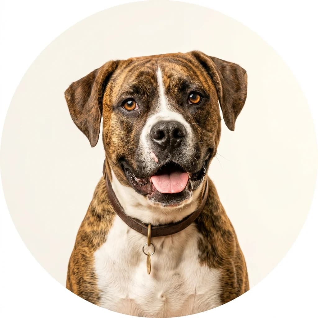 Boxador dog — studio head-and-shoulders portrait showing typical coat color and facial features