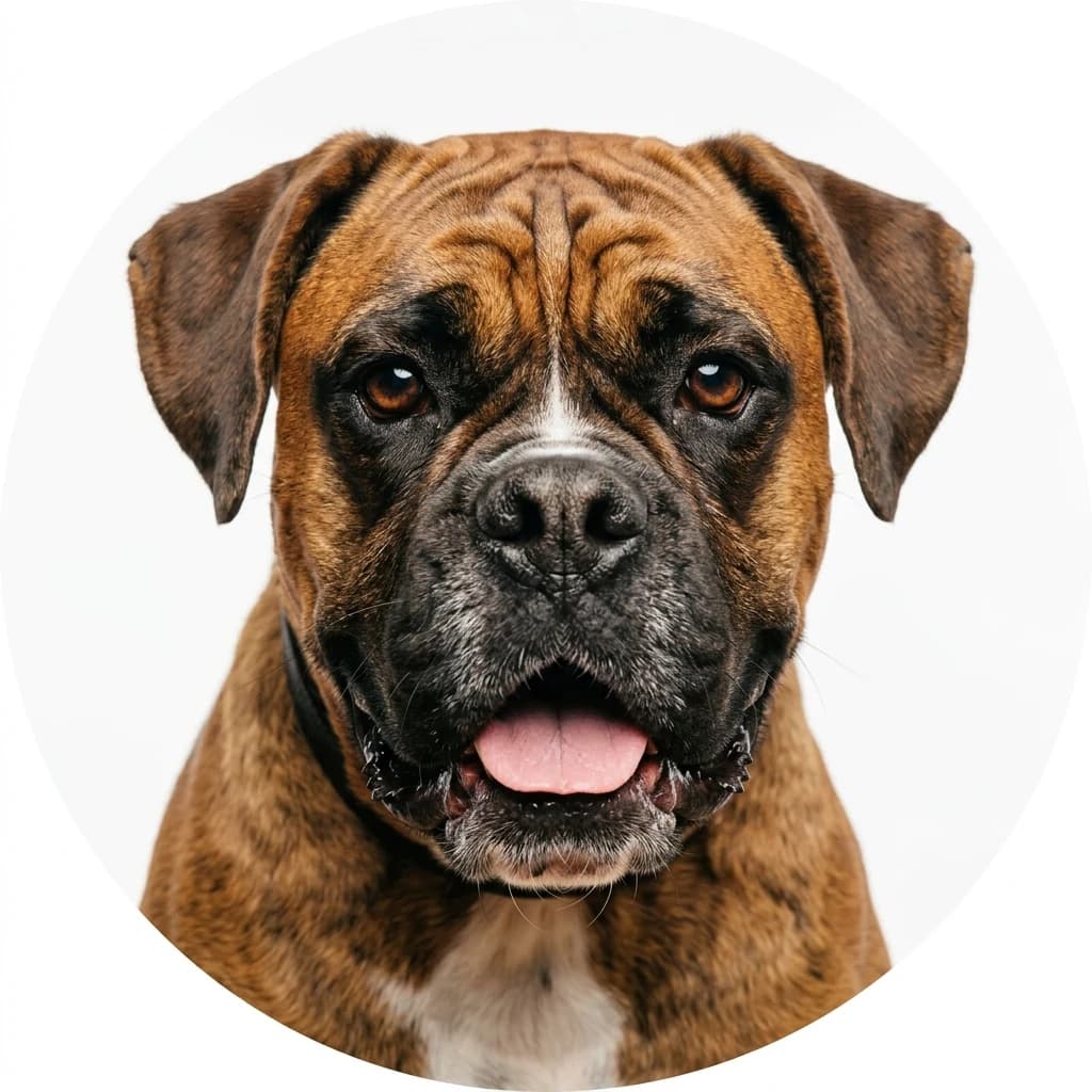 Boxer dog — studio head-and-shoulders portrait showing typical coat color and facial features