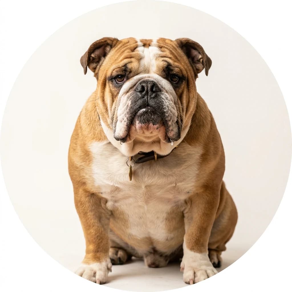 Bulldog dog — studio head-and-shoulders portrait showing typical coat color and facial features