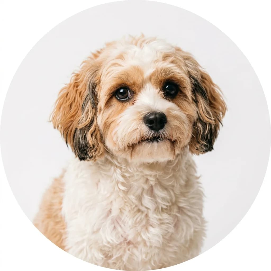 Cavachon dog — studio head-and-shoulders portrait showing typical coat color and facial features