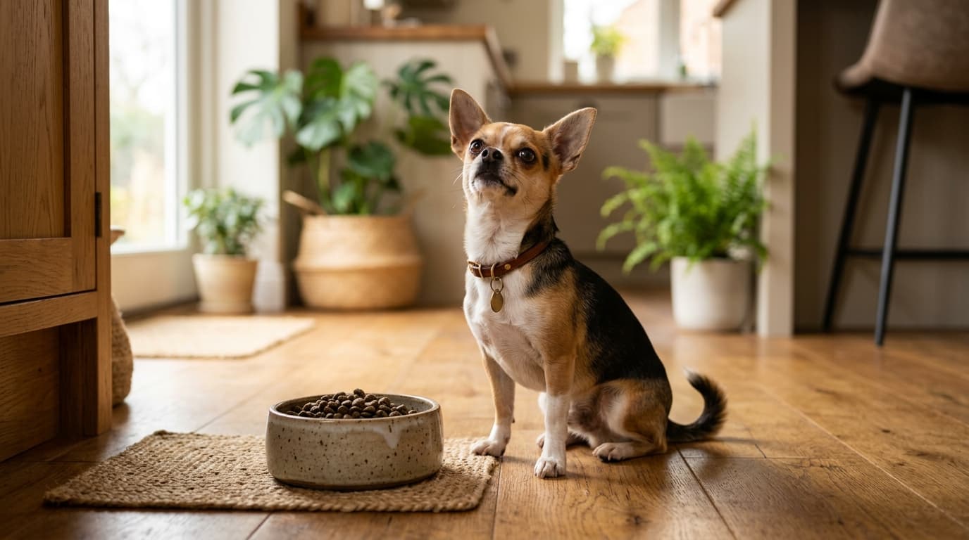 Chihuahua wearing recommended dog gear, demonstrating proper harness or collar fit for the breed