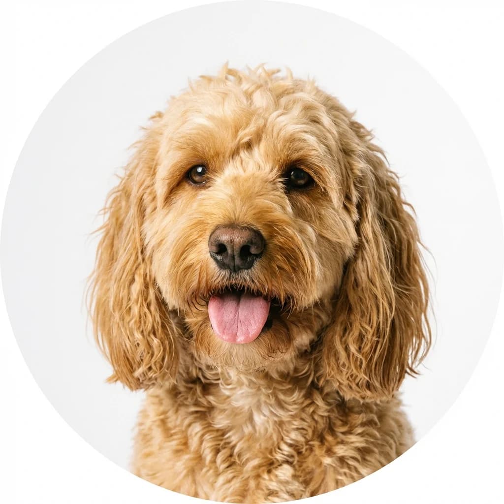 Cockapoo dog — studio head-and-shoulders portrait showing typical coat color and facial features