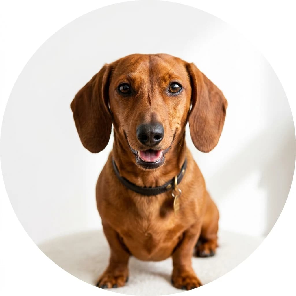 Dachshund dog — studio head-and-shoulders portrait showing typical coat color and facial features