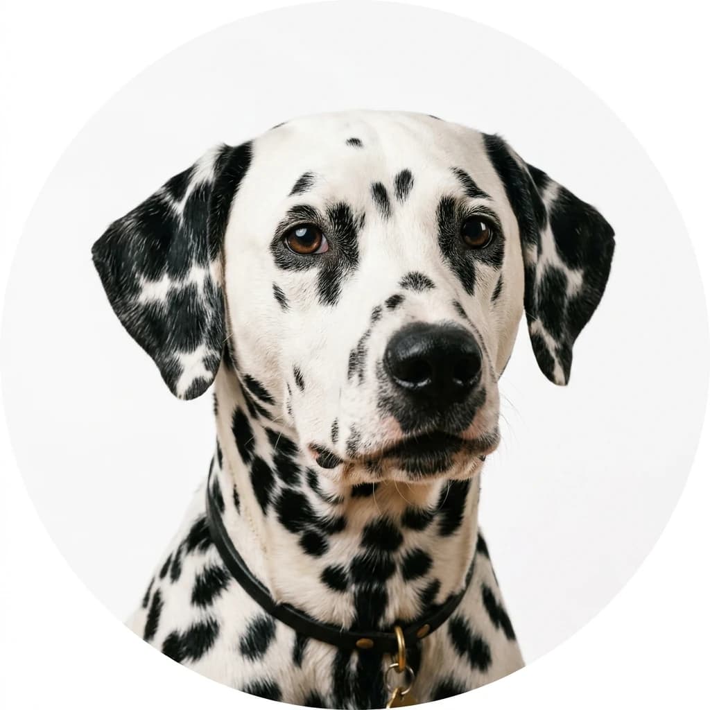 Dalmatian dog — studio head-and-shoulders portrait showing typical coat color and facial features