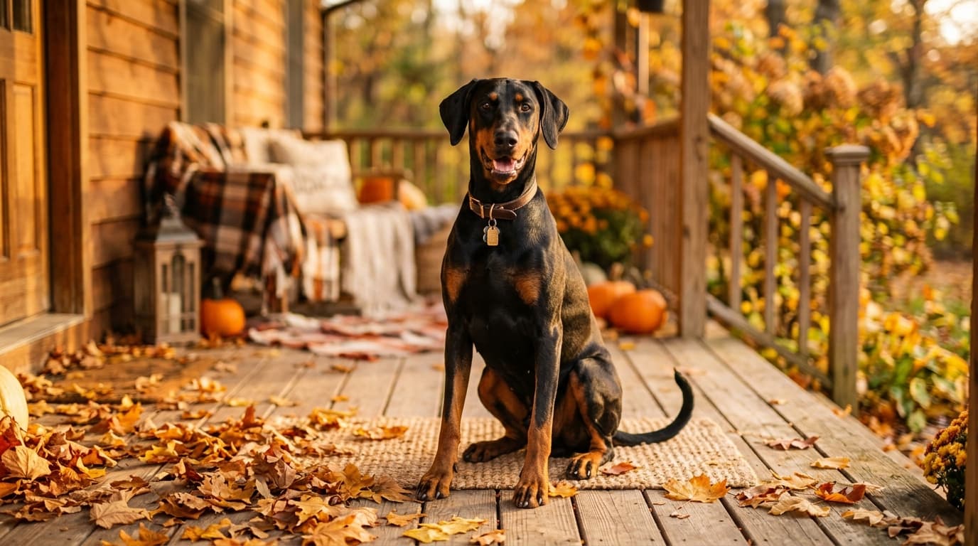Doberman Pinscher in a natural outdoor lifestyle setting, illustrating typical breed energy level and body shape