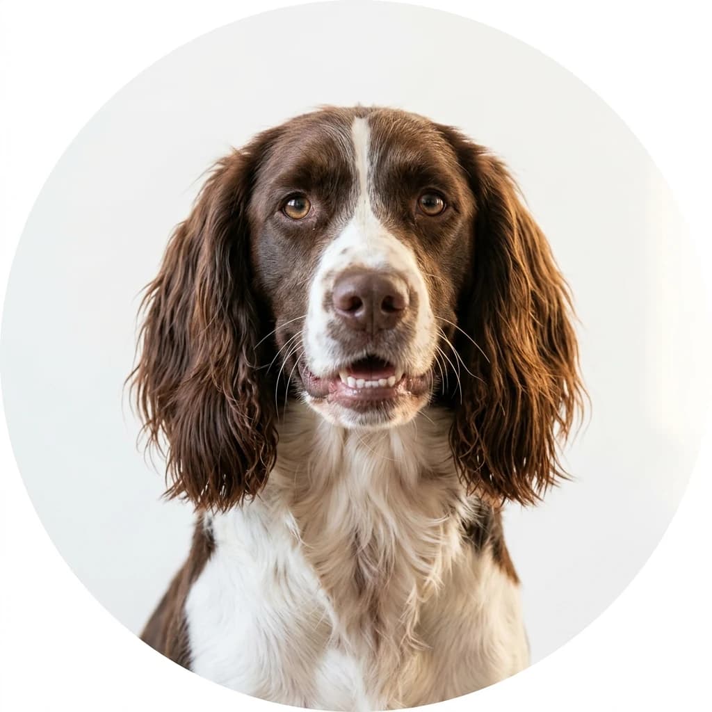 English Springer Spaniel dog — studio head-and-shoulders portrait showing typical coat color and facial features