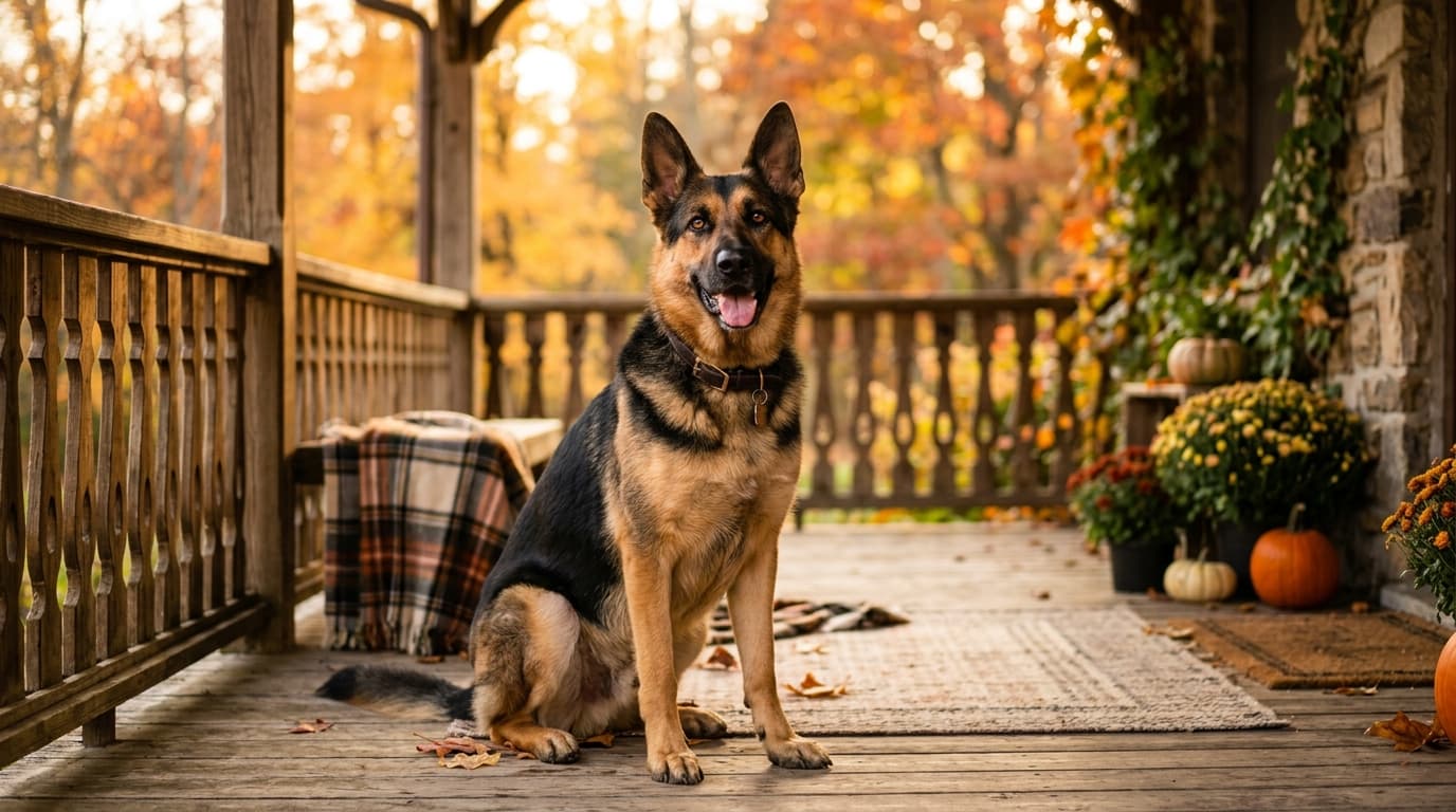 German Shepherd in a natural outdoor lifestyle setting, illustrating typical breed energy level and body shape