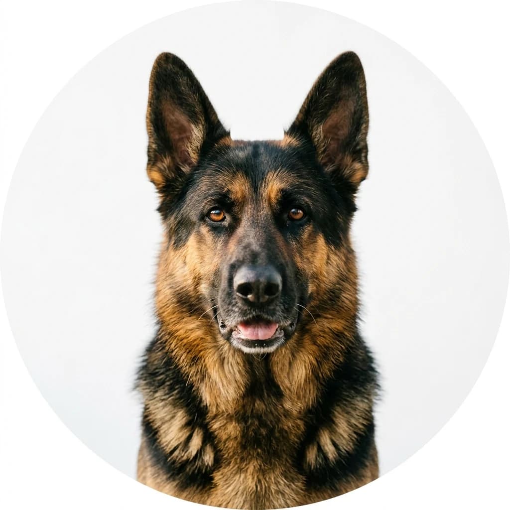 German Shepherd dog — studio head-and-shoulders portrait showing typical coat color and facial features