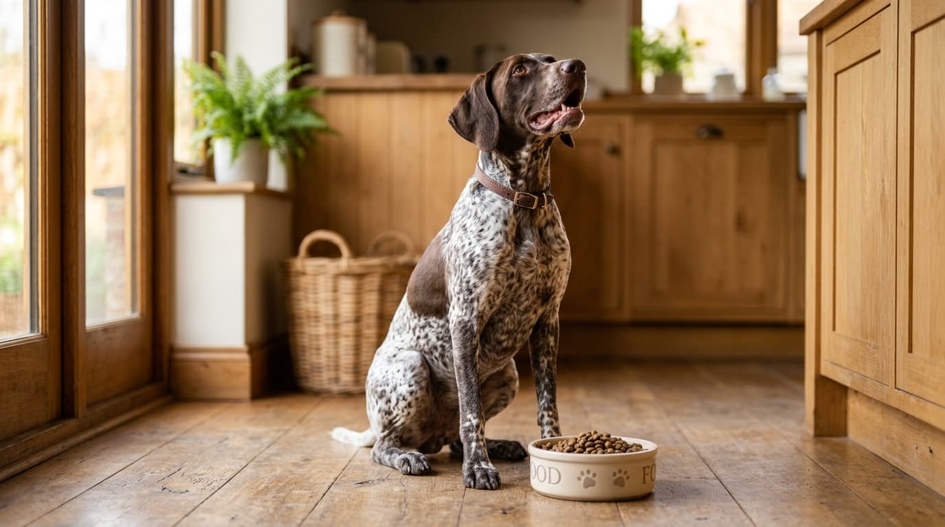 German Shorthaired Pointer wearing recommended dog gear, demonstrating proper harness or collar fit for the breed