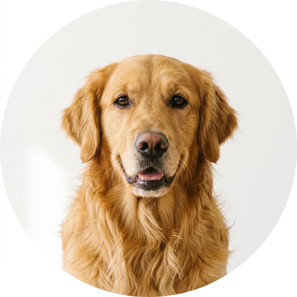 Golden Retriever dog — studio head-and-shoulders portrait showing typical coat color and facial features