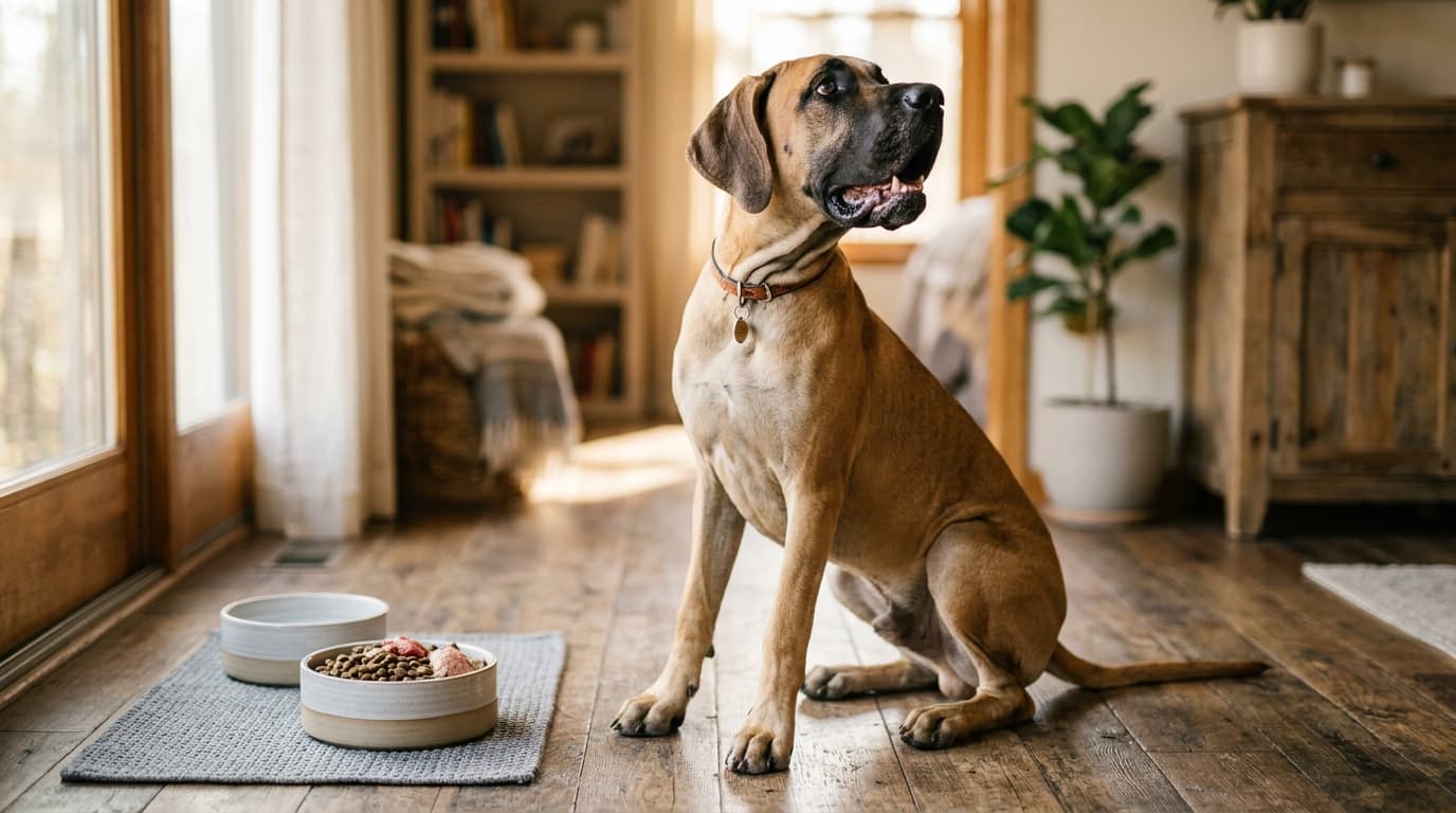 Great Dane wearing recommended dog gear, demonstrating proper harness or collar fit for the breed