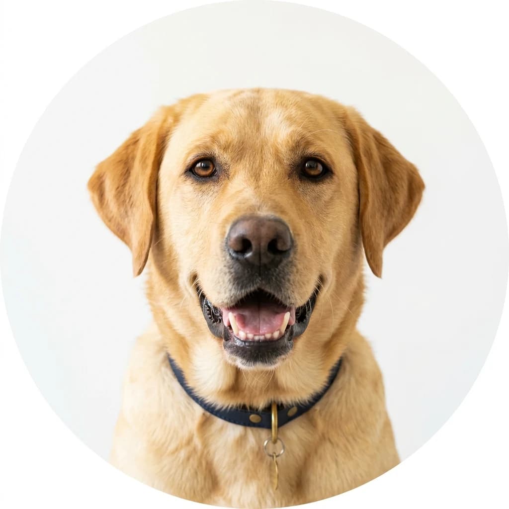 Labrador Retriever dog — studio head-and-shoulders portrait showing typical coat color and facial features