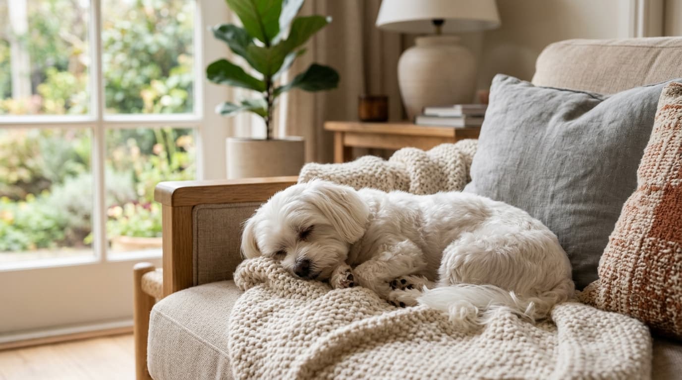 Maltese in a natural outdoor lifestyle setting, illustrating typical breed energy level and body shape