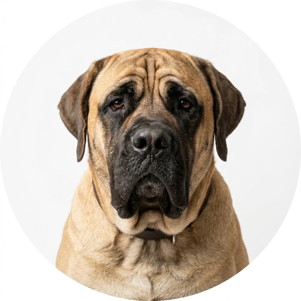 Mastiff dog — studio head-and-shoulders portrait showing typical coat color and facial features