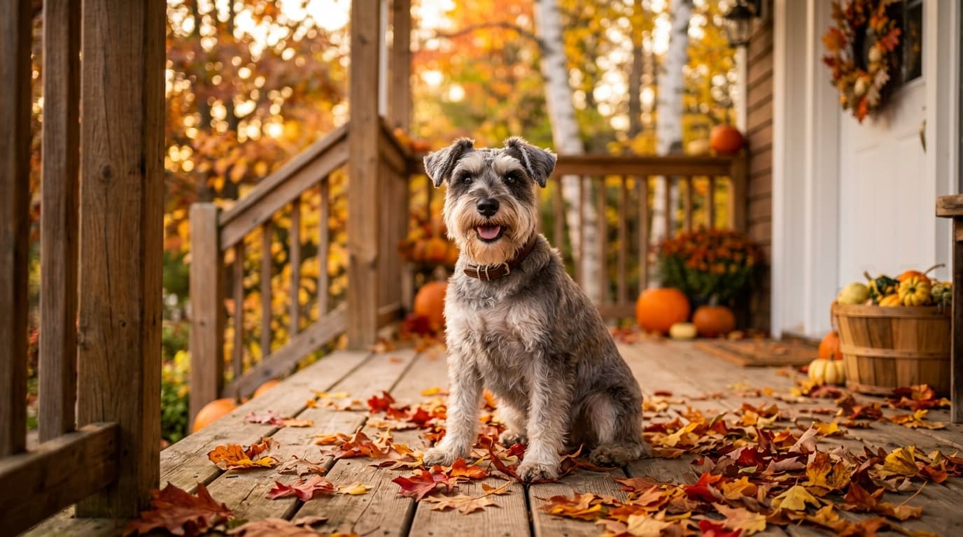 Miniature Schnauzer in a natural outdoor lifestyle setting, illustrating typical breed energy level and body shape