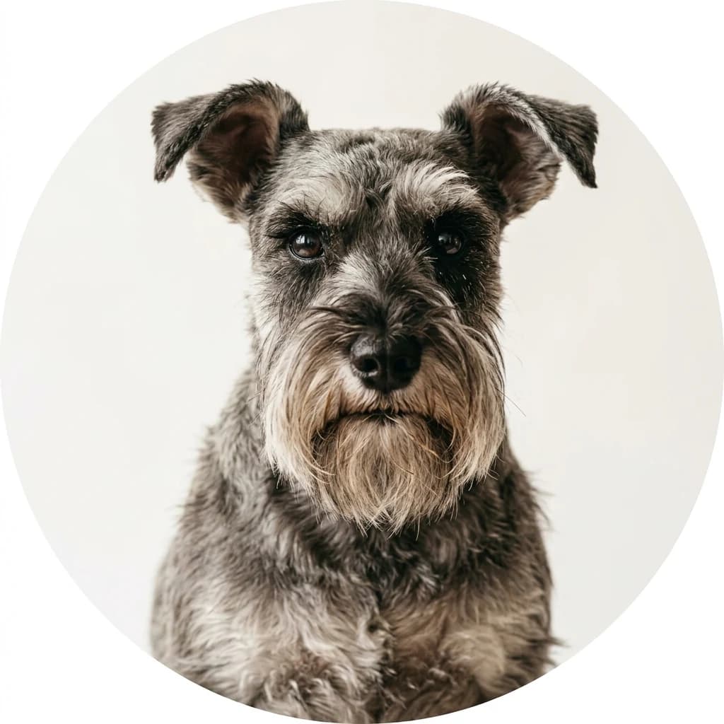 Miniature Schnauzer dog — studio head-and-shoulders portrait showing typical coat color and facial features