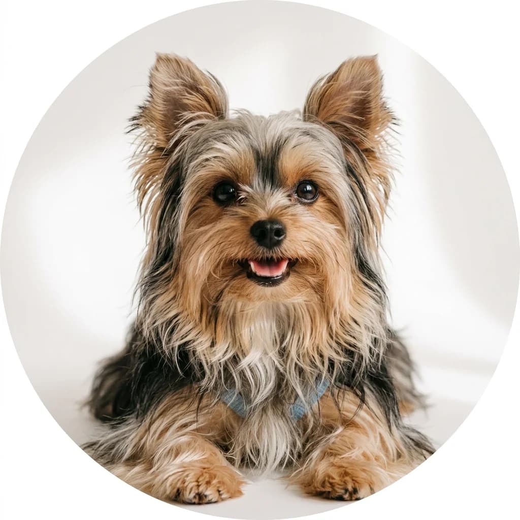 Morkie dog — studio head-and-shoulders portrait showing typical coat color and facial features