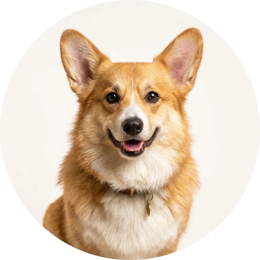 Pembroke Welsh Corgi dog — studio head-and-shoulders portrait showing typical coat color and facial features