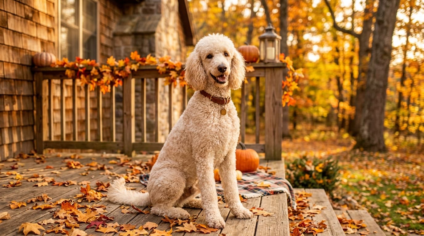 Poodle in a natural outdoor lifestyle setting, illustrating typical breed energy level and body shape
