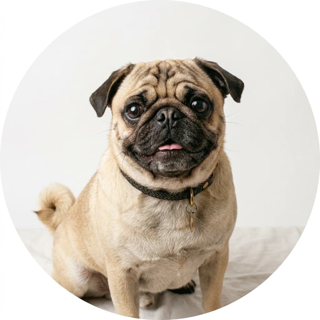Pug dog — studio head-and-shoulders portrait showing typical coat color and facial features