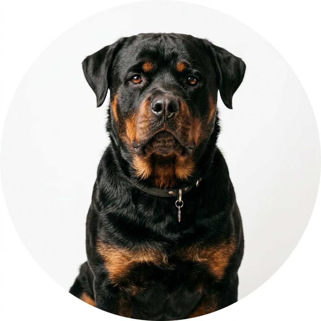 Rottweiler dog — studio head-and-shoulders portrait showing typical coat color and facial features