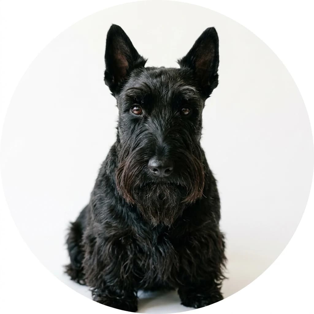 Scottish Terrier dog — studio head-and-shoulders portrait showing typical coat color and facial features