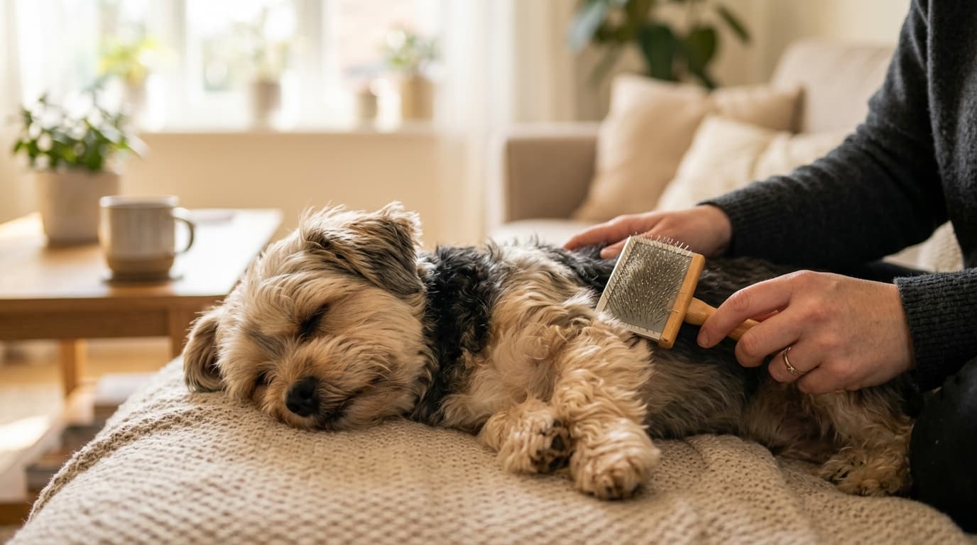 Shorkie wearing recommended dog gear, demonstrating proper harness or collar fit for the breed