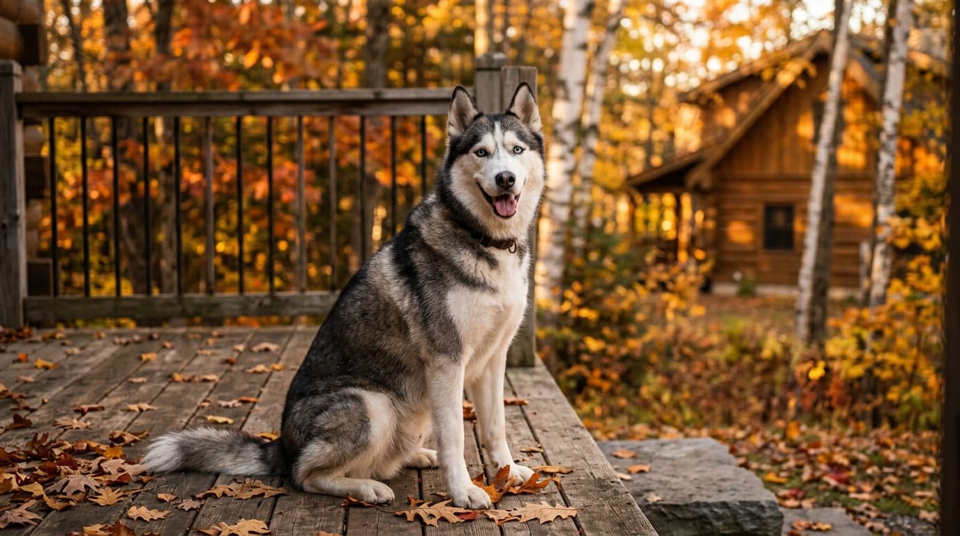 Siberian Husky in a natural outdoor lifestyle setting, illustrating typical breed energy level and body shape