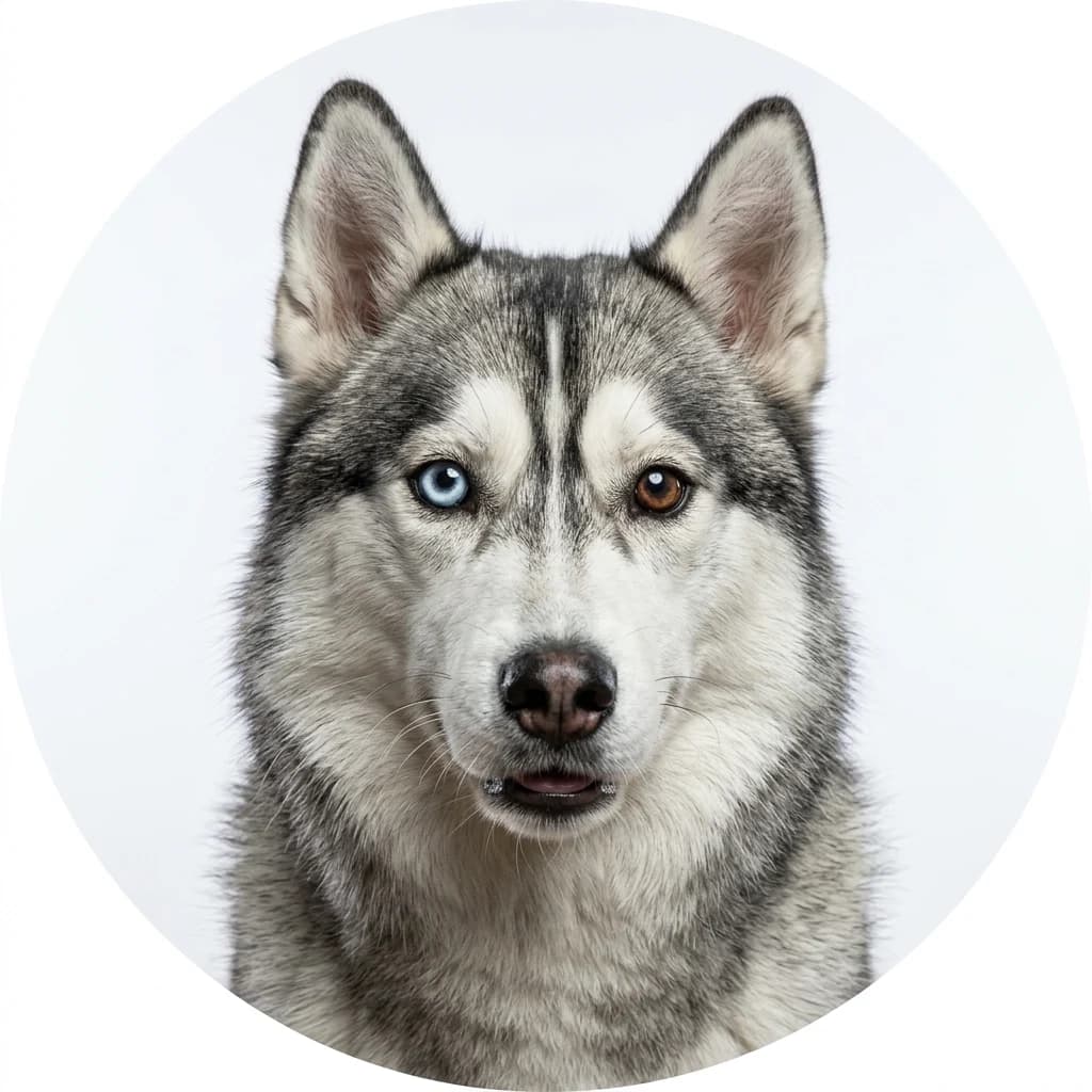 Siberian Husky dog — studio head-and-shoulders portrait showing typical coat color and facial features
