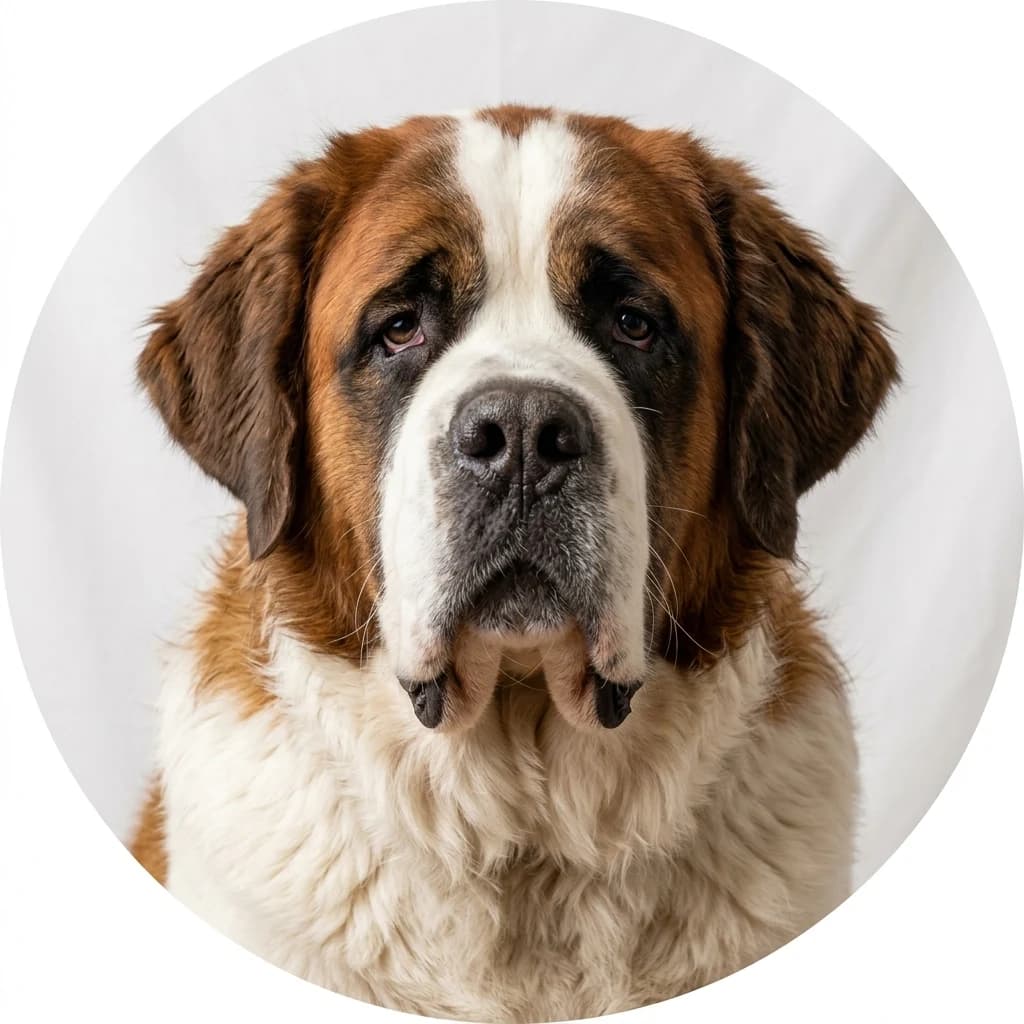 St. Bernard dog — studio head-and-shoulders portrait showing typical coat color and facial features