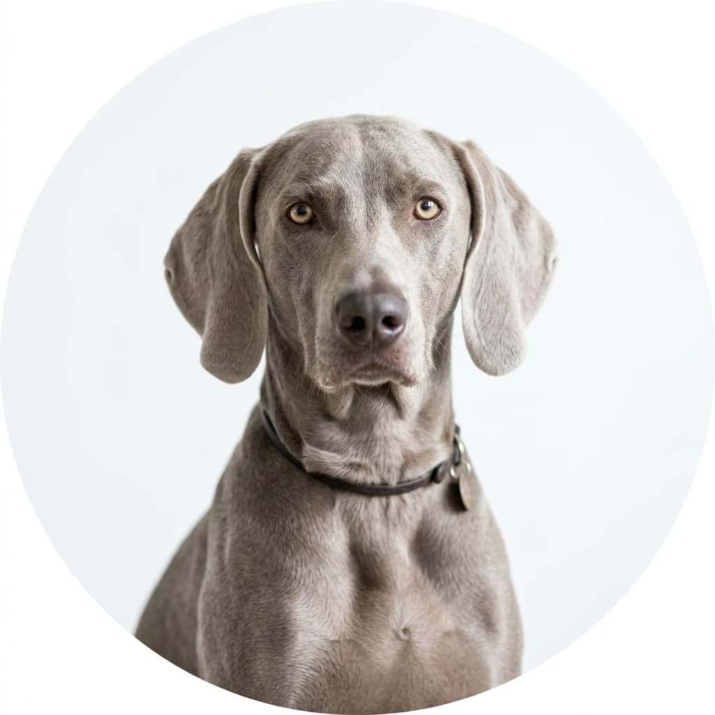 Weimaraner dog — studio head-and-shoulders portrait showing typical coat color and facial features