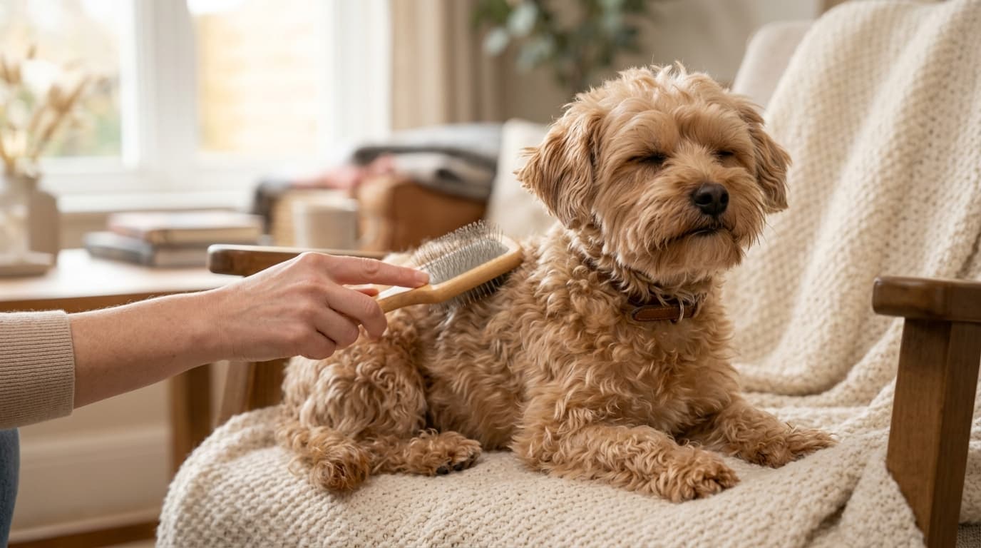 Yorkipoo wearing recommended dog gear, demonstrating proper harness or collar fit for the breed