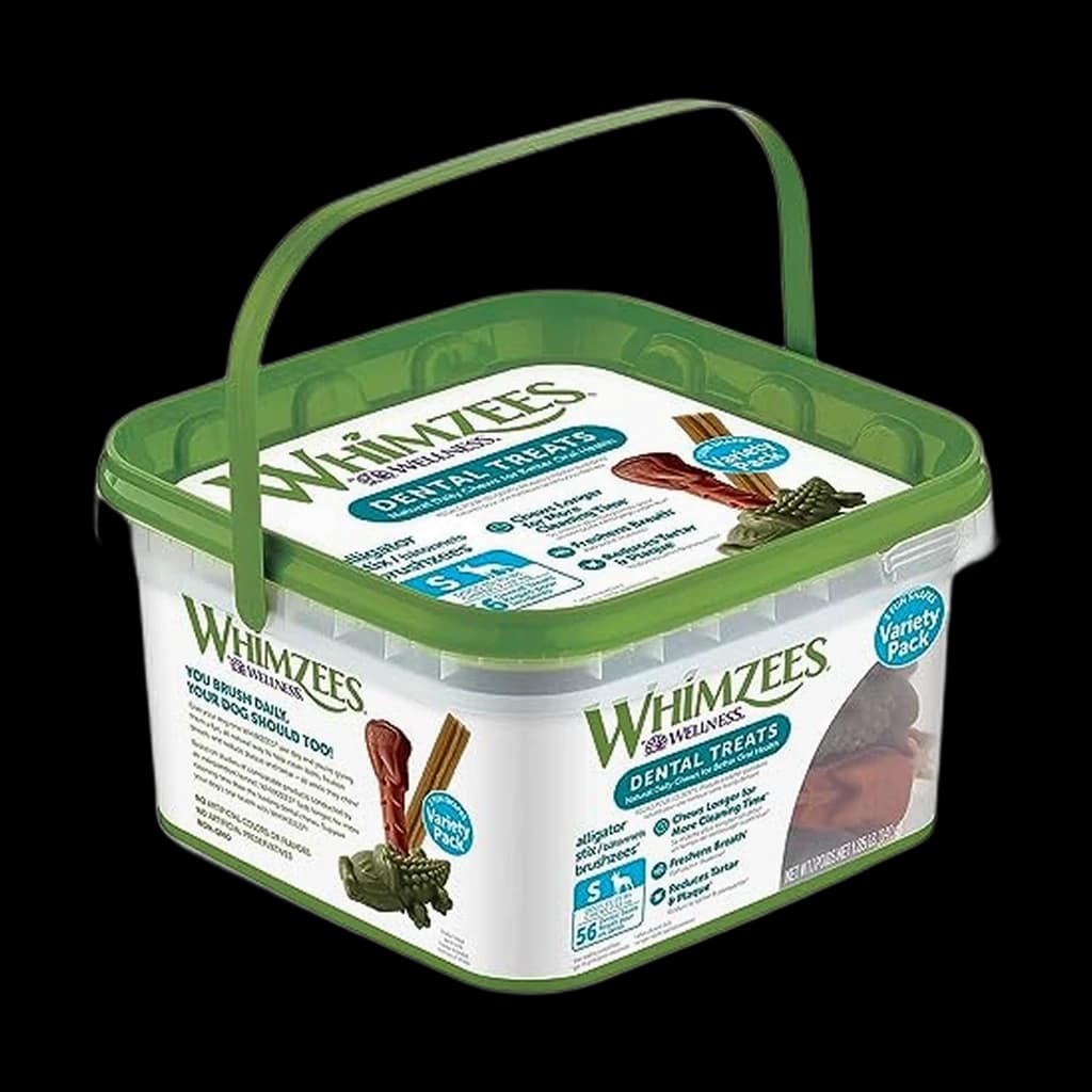 Whimzees Variety Pack Dental Chews (Small, 56 ct) — product shown in side-by-side comparison on PawBench