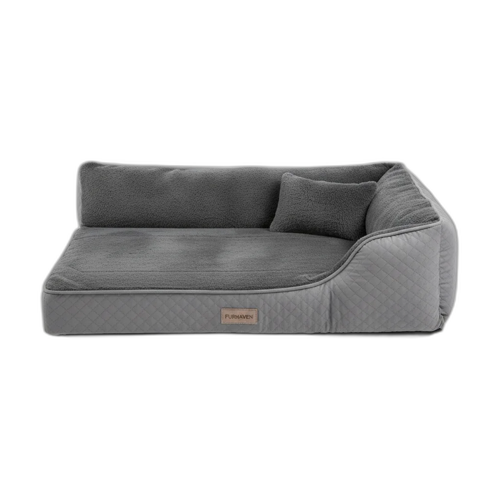 Furhaven Orthopedic L-Shaped Chaise Dog Bed